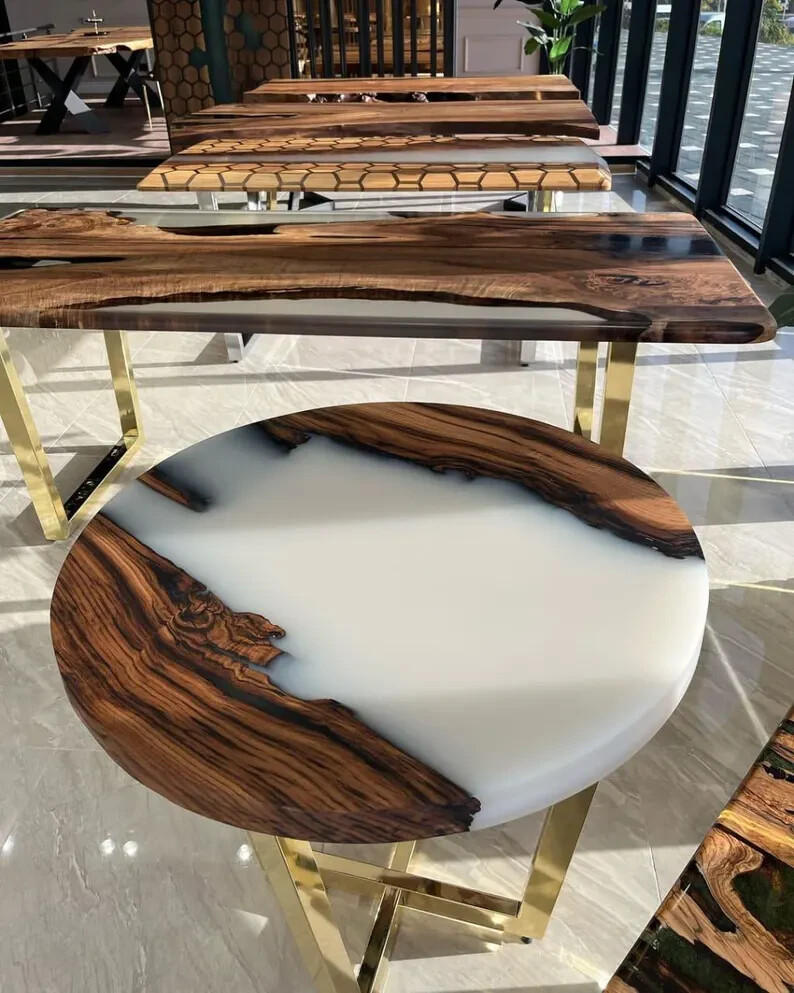 White Epoxy Table, Epoxy River Table, Round Wood & Epoxy Table, Epoxy River Top-image