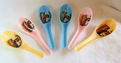 Vintage Souvenir Party Serving Spoons Set of Hawaii Pastel Pink Blue  Yellow