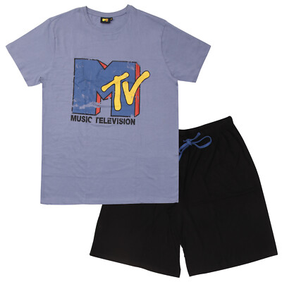 HERREN MTV KURZER PYJAMA 2-TEILIG OFFIZIELLER EX STORE PJ NACHTWÄSCHE SHORTY SET S-XXL NEU