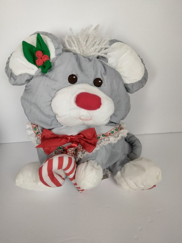 Vintage 1987 Fisher Price Puffalump Christmas Mouse w/ Candy Cane Stuffed Plush