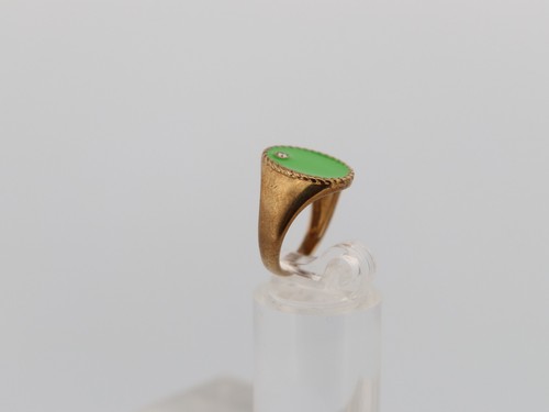 Anillo de acento de diamantes ovalado esmalte verde esmaltado verde oro amarillo 9K talla 5,75 - Imagen 3 de 10