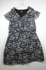 Merona Plus Size Dress Sz 3 Black White Blouson Ruffle Cap Sleeves Sheer Lined