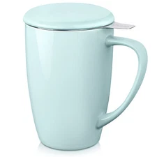 LOVECASA Porcelain Tea Infuser Mug 16OZ Mint Green Tea Cup Coffee Mug with Lid
