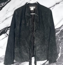 Nancy Bolen City Girl Women's Black Fringe Suede Leather Western Coat Jacket M