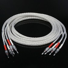 Pair Silver Plated 8N OCC Single HiFi Speaker Cable Cord with Banana Y Spade Pug