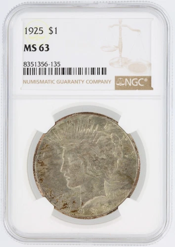 1925 NGC MS63 S$1 Philadelphia Mint Peace Silver Dollar No Reserve