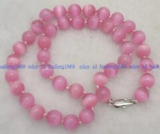 Natürliche 6/8/10/12mm Rosa Katzenauge Opal Rund Edelstein Perlen Halskette 45cm