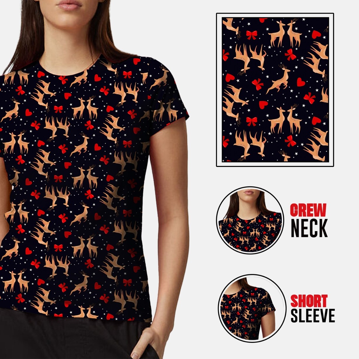 BOLOMI Christmas Shirts For Women – Casual Short Sleeve Graphic Tee With Santa & Plaid (Large)