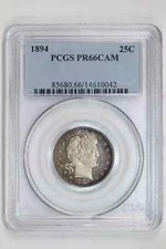 1894 PROOF BARBER QUARTER PCGS PR66 CAMEO