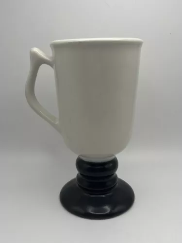 Hall China Footed Irish Coffee Mug 1272 - Black & White Tall Cup 5.5”