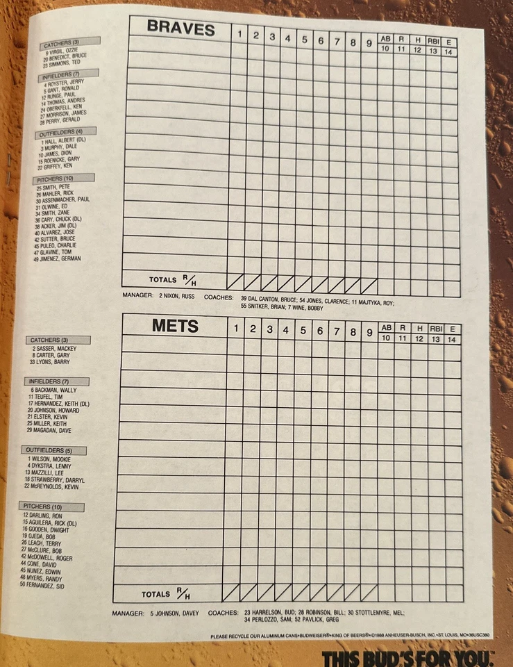 New York Mets Official Score Book ⚾️ Tom Seaver Day ⚾️ July 24, 88 ⚾️ Hernandez - Image 3 of 4