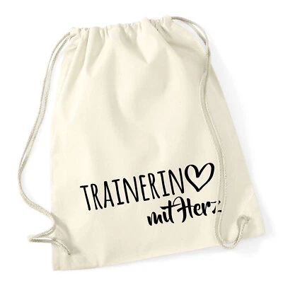 HELLWEG DRUCKEREI Turnbeutel Trainerin mit Herz Rucksack Baumwolle Geschenkidee Souvenir Präsent W