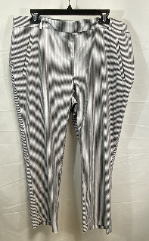 Karl Lagerfeld Women's Striped High Rise Ankle Pants Slacks Blue White Sz 16