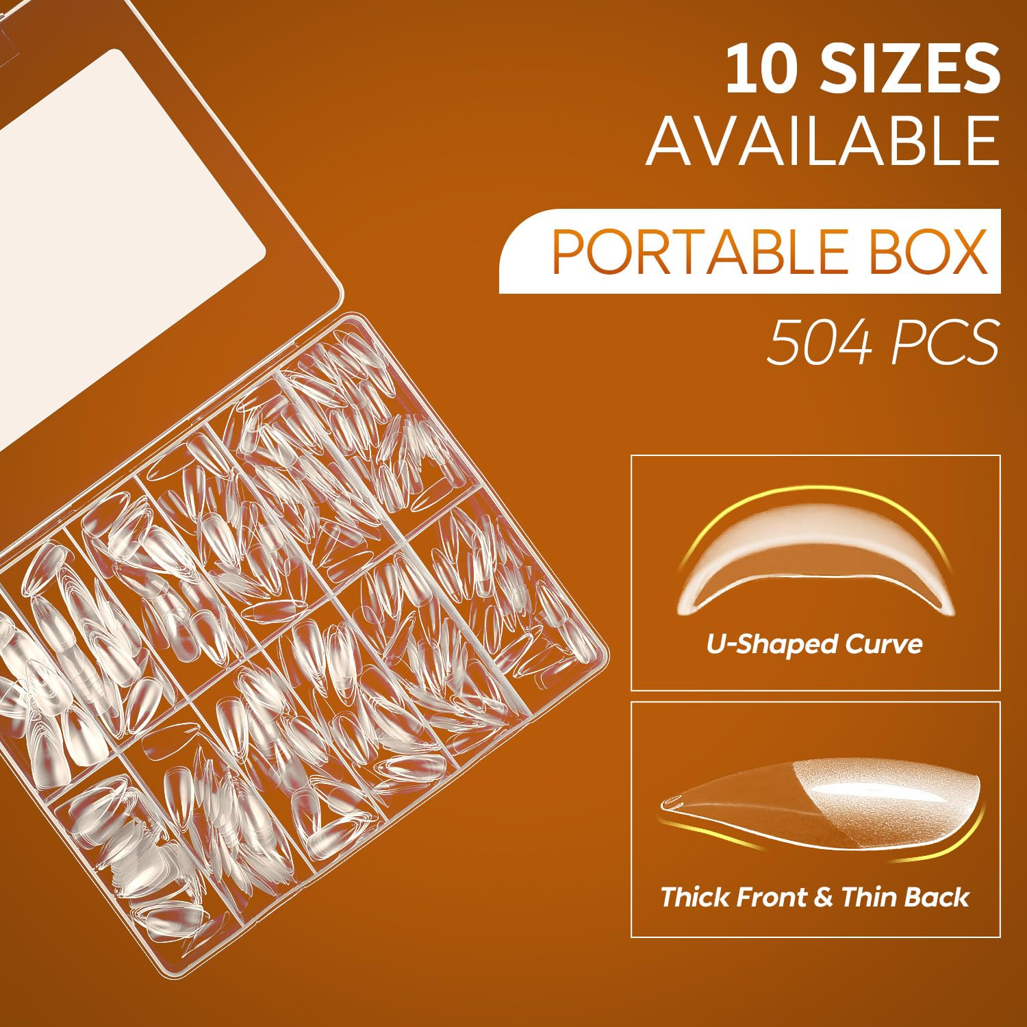 Almond Fake Nail Tips, 504Pcs Medium Soft Gel Nail Tips Almond Shape Pre Etched