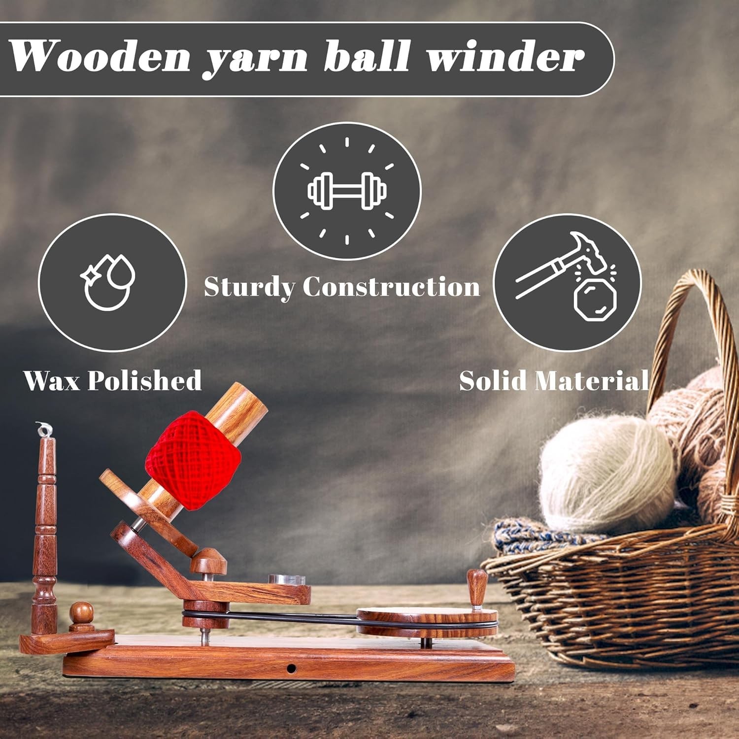 Yarn Winder – Large Handcrafted Wooden Ball Winder for Knitting, Crocheting & We