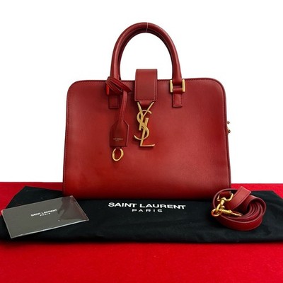 YVES SAINT LAURENT Baby Mosquito Bus YSL Logo Metall Schultertasche Leder Rot...