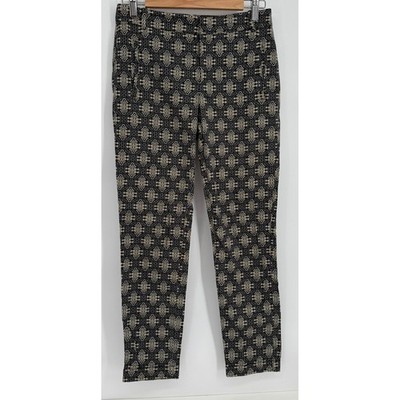 Zara Basic Womens Geometric Medallion Print Slim Tailored Trousers Black Sz 4