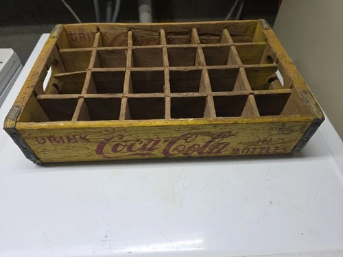 Vintage Coca-Cola Yellow Wood Crate 24 Bottle- Original- As Picrured