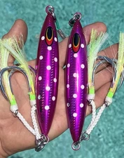 2 500g BLUEFIN TUNA Bomb JIGS - Purple Glow Dot  Eddie Bomb  Bft Nighttime Jig