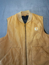 Vintage 90s Carhartt VQ196 USA Duck Canvas Quilt Lined Vest XL Tall Brown
