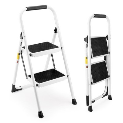 2 Step Ladder Folding Step Stool Anti-Slip Wide Pedal Stepladder with Handrails
