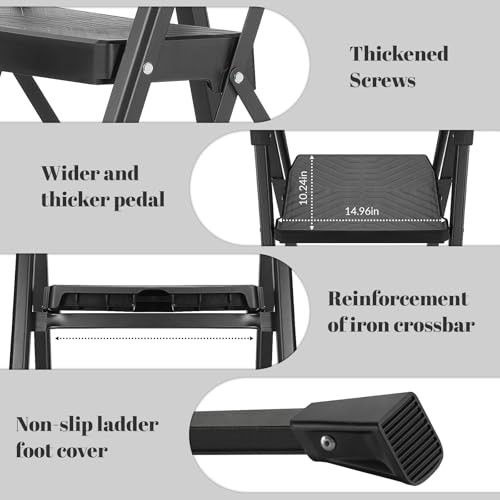  5 Step Ladder, Foldable Handrail & Tool Tray Stool Ladders with 5 step Black - Picture 7 of 8