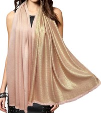 Women's Sparkling Metallic Pashmina Shawls and Wraps Long Party Scarf Solid C...