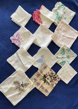 Vintage Ladies Hankies Lot Of 12 Floral Multicolor Embroidery Handkerchief