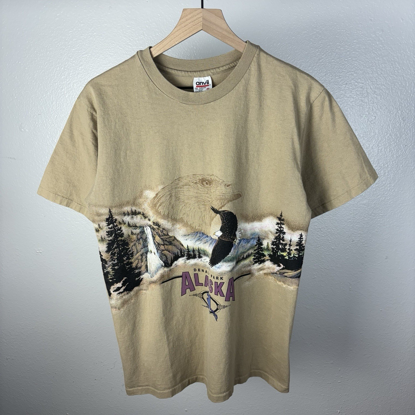 Vintage Alaska Tourist Nature Eagle Mountains USA Single Stitch T Shirt Size M