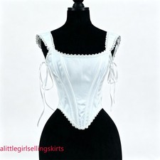 Women Corset Top Square Neck Lace Trim Back Lace Up Gothic Renaissance Crop Tops
