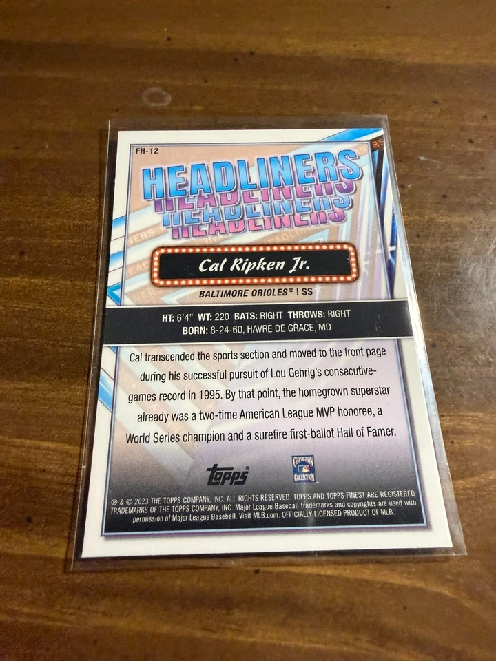 2023 Finest #FH-12 Cal Ripken Jr. BASEBALL Baltimore Orioles Insert - Image 4 of 4