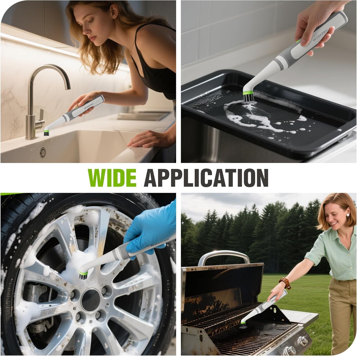 WORKPRO Cordless Grout Brush Set IPX6 Waterproof Electric Scrubber with Type-C
