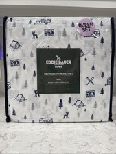 CAMP OUT BLUE Eddie Bauer QUEEN Brushed COTTO...
