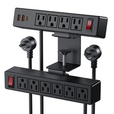 Dual Layer Desk Clamp Power Strip Surge Protector, Under Desk Power Strip wit...
