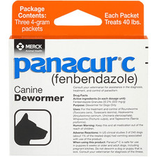 Panacur C Fenbendazole Canine Dewormer Three 4 gram Packets  Exp 6/27