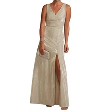 Oleg Cassini Glitter Maxi Dress Formal Evening Party Gown Slit Size 18