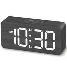 Wooden Digital Alarm Clock, Dimmable, Dual Alarm, Loud, Volume Control, Desk