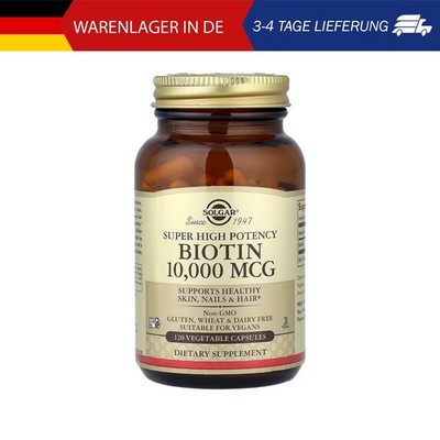 Solgar, Biotin, Ergänzungsmittel mit Biotin, super hohe Wirksamkeit, 10.000 mcg,