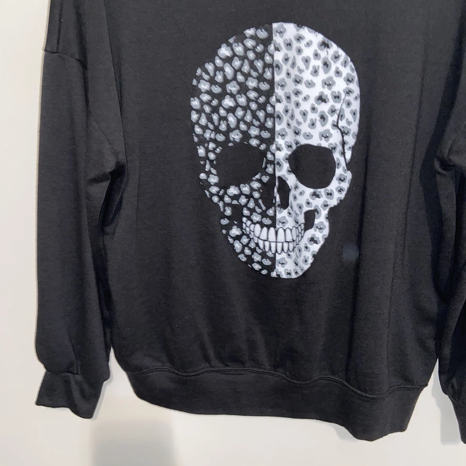 Blue Buttercup Sweatshirt Womens Small Black Skull Graphic Goth Oversized USA - Image 4 of 4