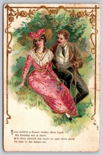 Antique Greeting Postcard Nicely Dressed Couple Romance Love Posted 1900s