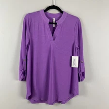 Dear Scarlett Lizzie Blouse Size Small Popover 3/4 Sleeves Solid Purple