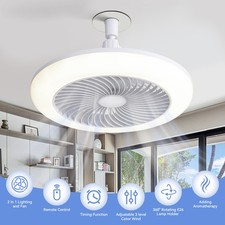 2 In 1 Socket Fan Light Ceiling Fans With Lights And Remote Dimmable LED 11 inch