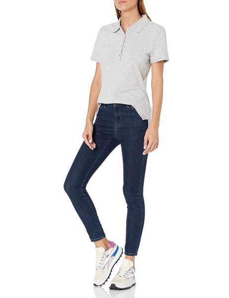 Amazon Essentials Damen Poloshirt Kurzarm Hellgrau Meliert ÜBergrößE M-image