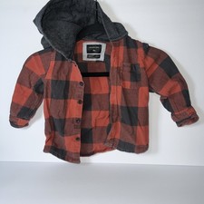 Quicksilver Rust And Black Flannel Button-Down Shirt With Hood Boys Size 2T