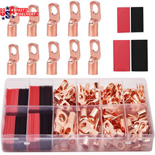 100Pcs Copper Wire Lugs AWG 6 8 10 12 with Heat Shrink Set, 50Pcs Battery Cable