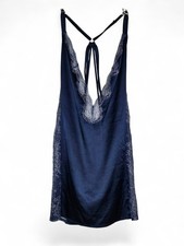 Victoria  s Secret Blue Satin Lace Slip Dress Coquette Romantic Lingerie Chemise