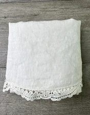 Unbranded VTG Linen Table Runner White Heavy Lace Edges 12.5" X 42" Appx