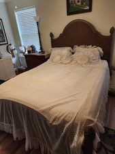Vintage Net Lace Bedspread, Satin Coverlet, Shams & Pillows Custom Full Size Bed