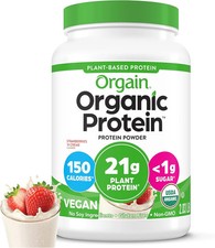 Orgain Organic Vegan Protein Powder, Strawberries  Cream - 21g Plant Based Prot