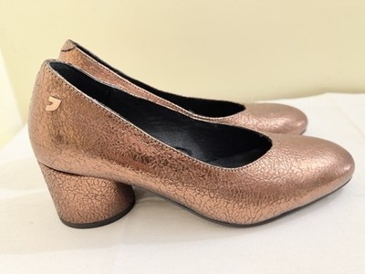 Unique Giuseppo Cooper Bronze Metallic Round Heels Pumps Leather Shoes 38/7.5